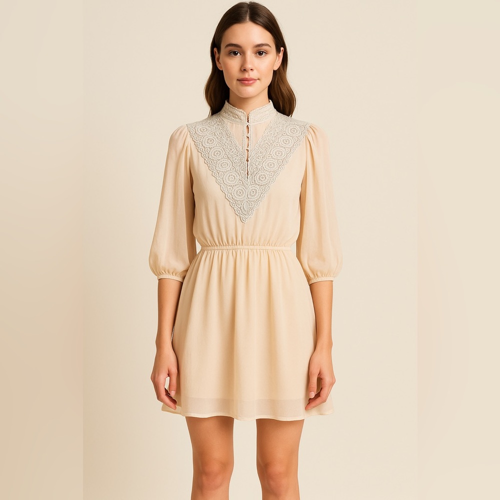 Ark & Co Cream Lace Mini Dress, Size Small